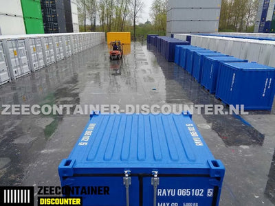 6ft Opslagcontainer in Cortenstaal – RAL 5010 Blauw – Nieuw - Zeecontainer Discounter