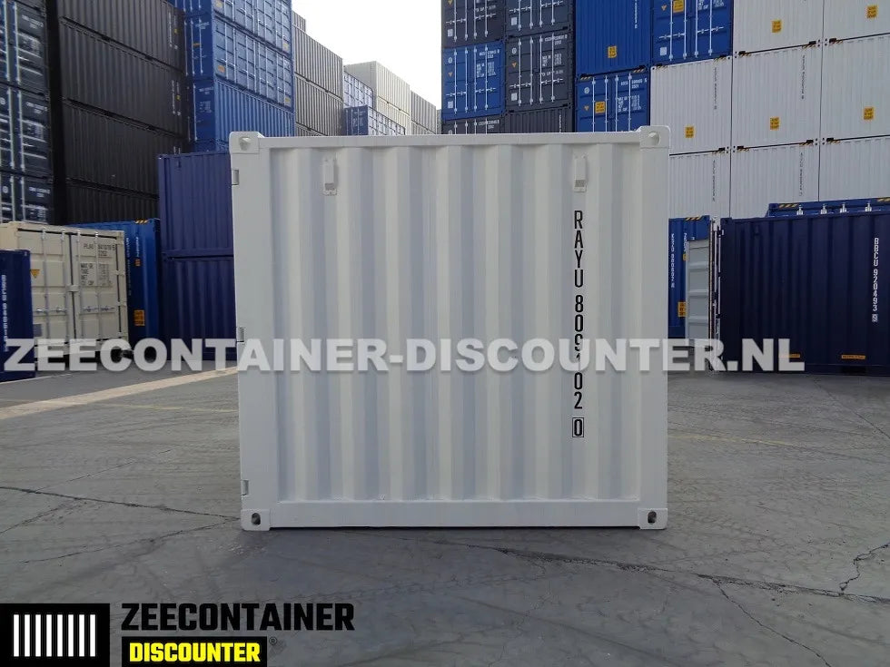 8ft Opslagcontainer 5100kg Draagvermogen met Slotkast – RAL 9010 – Nieuw - Zeecontainer Discounter