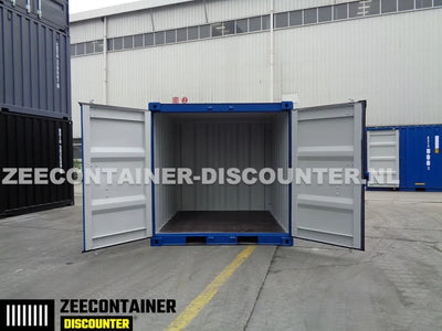 8ft Opslagcontainer 5100kg Draagvermogen met Slotkast – RAL 5010 – Nieuw - Zeecontainer Discounter