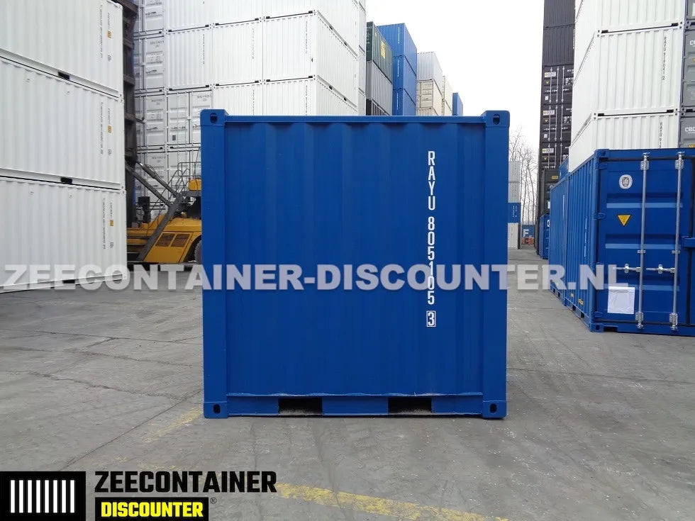 8ft Opslagcontainer 5100kg Draagvermogen met Slotkast – RAL 5010 – Nieuw - Zeecontainer Discounter