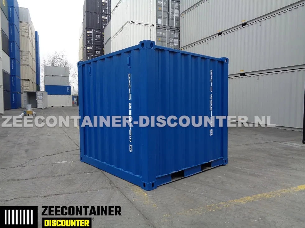 8ft Opslagcontainer 5100kg Draagvermogen met Slotkast – RAL 5010 – Nieuw - Zeecontainer Discounter