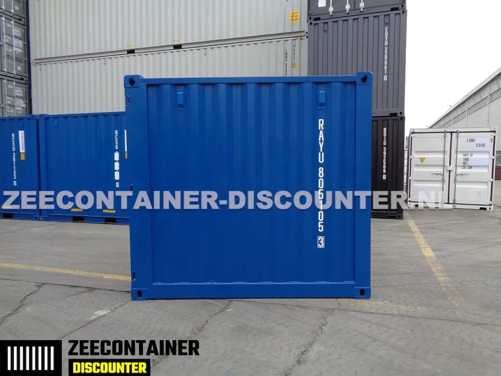 8ft Opslagcontainer 5100kg Draagvermogen met Slotkast – RAL 5010 – Nieuw - Zeecontainer Discounter