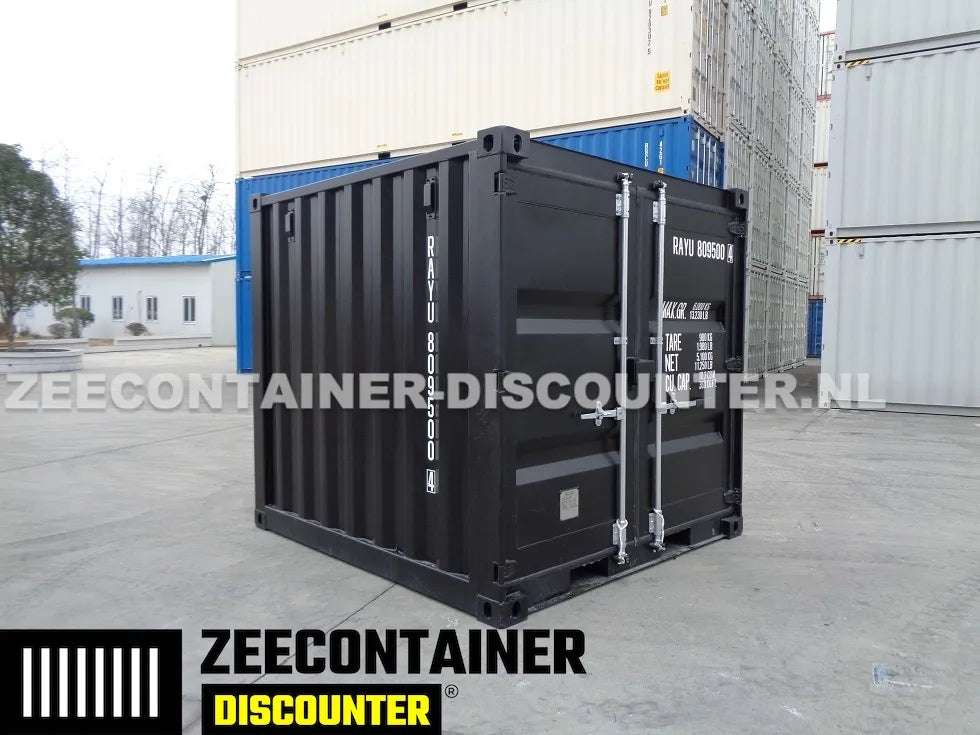 8ft Opslagcontainer 5100kg Draagvermogen met Slotkast – RAL 9005 – Nieuw Zeecontainer Discounter