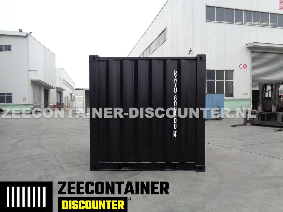 8ft Opslagcontainer 5100kg Draagvermogen met Slotkast – RAL 9005 – Nieuw Zeecontainer Discounter