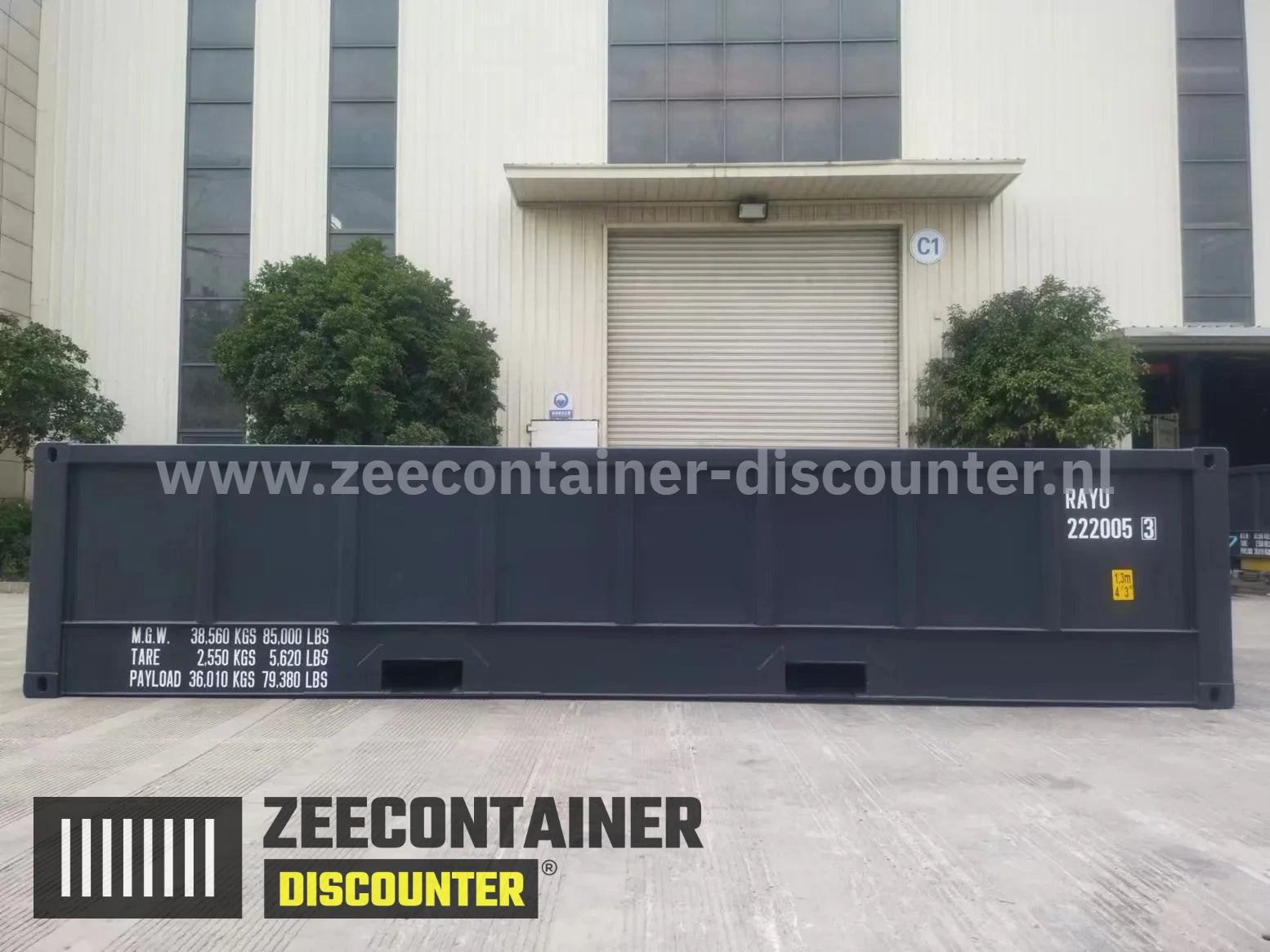 20ft Half-Hoge Open Top Zeecontainer Nieuw – RAL 7016 Antracietgrijs Zeecontainer Discounter
