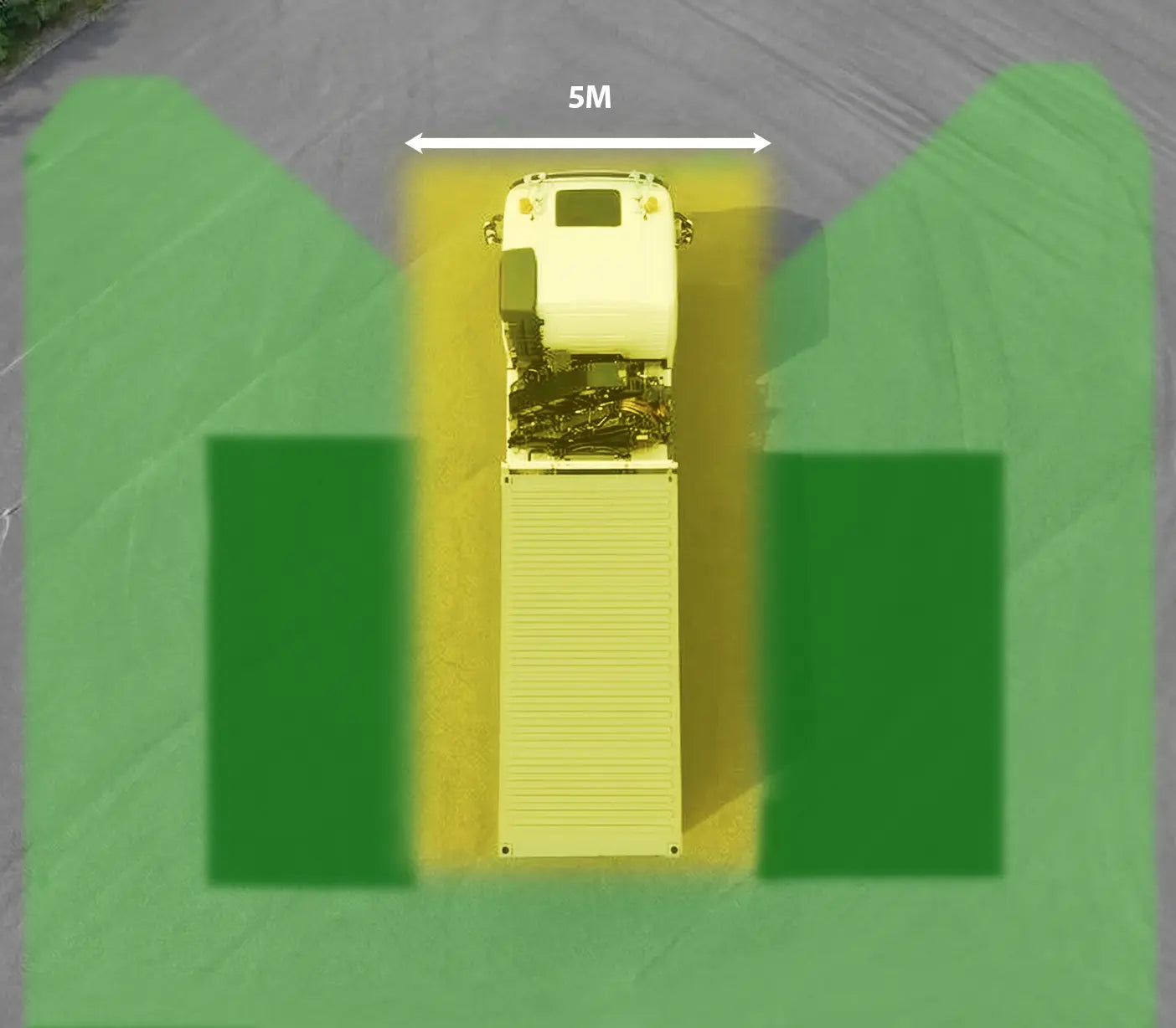 Ruimte nodig voor autolaadkraan en sideloader bij plaatsen van een zeecontainer