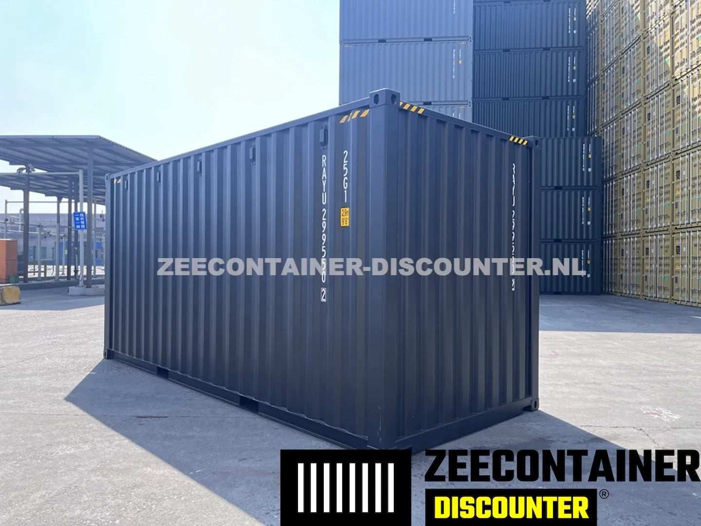 20ft High-Cube Zeecontainer – RAL 9005 Zwart – Nieuw (CSC) - Zeecontainer Discounter