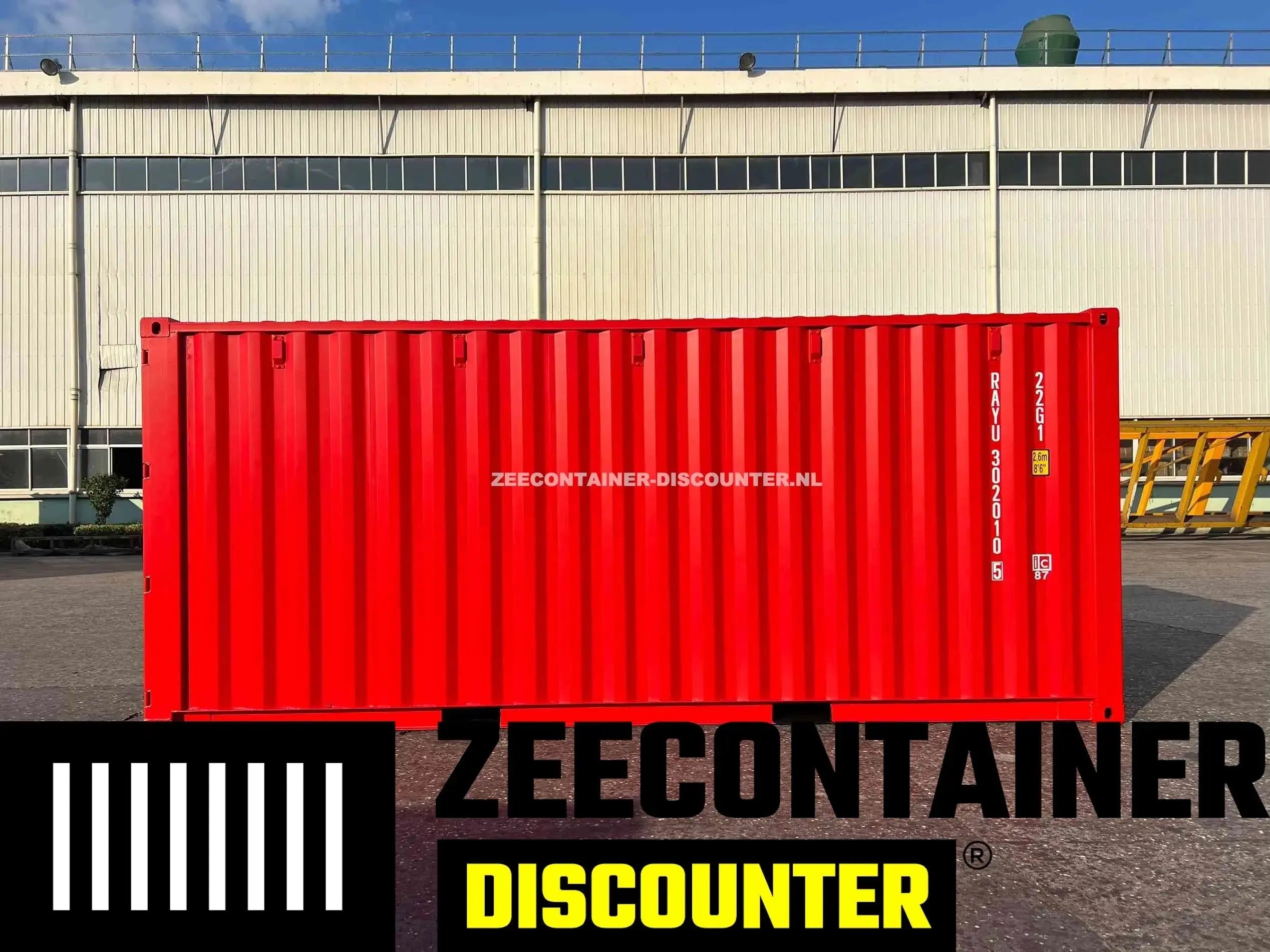 20ft Zeecontainer (Dry Van) – RAL 3020 Verkeersrood – Nieuw Zeecontainer Discounter