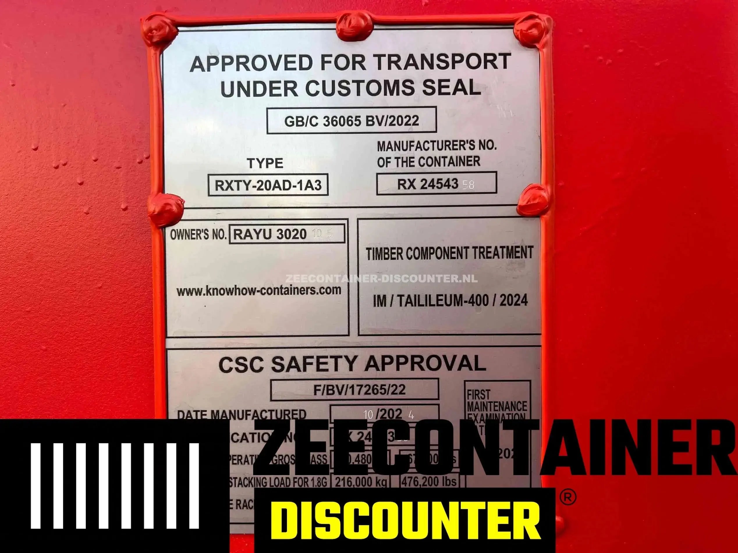 20ft Zeecontainer (Dry Van) – RAL 3020 Verkeersrood – Nieuw Zeecontainer Discounter