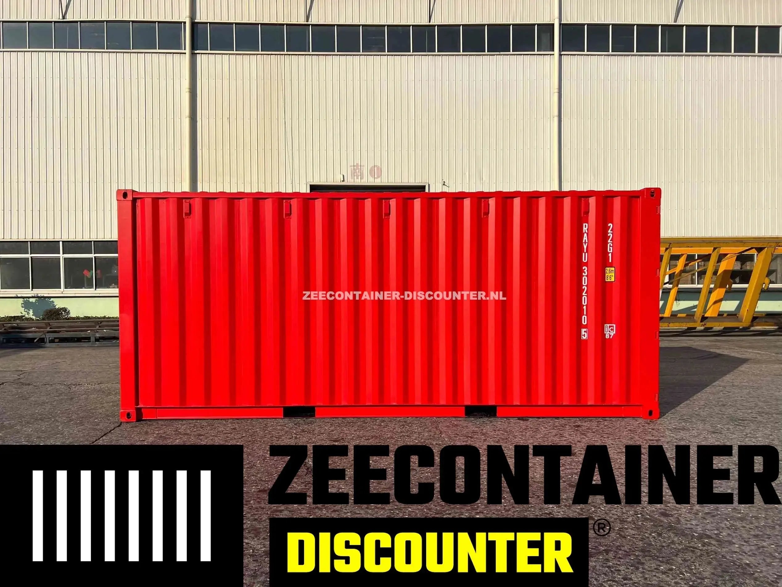 20ft Zeecontainer (Dry Van) – RAL 3020 Verkeersrood – Nieuw Zeecontainer Discounter