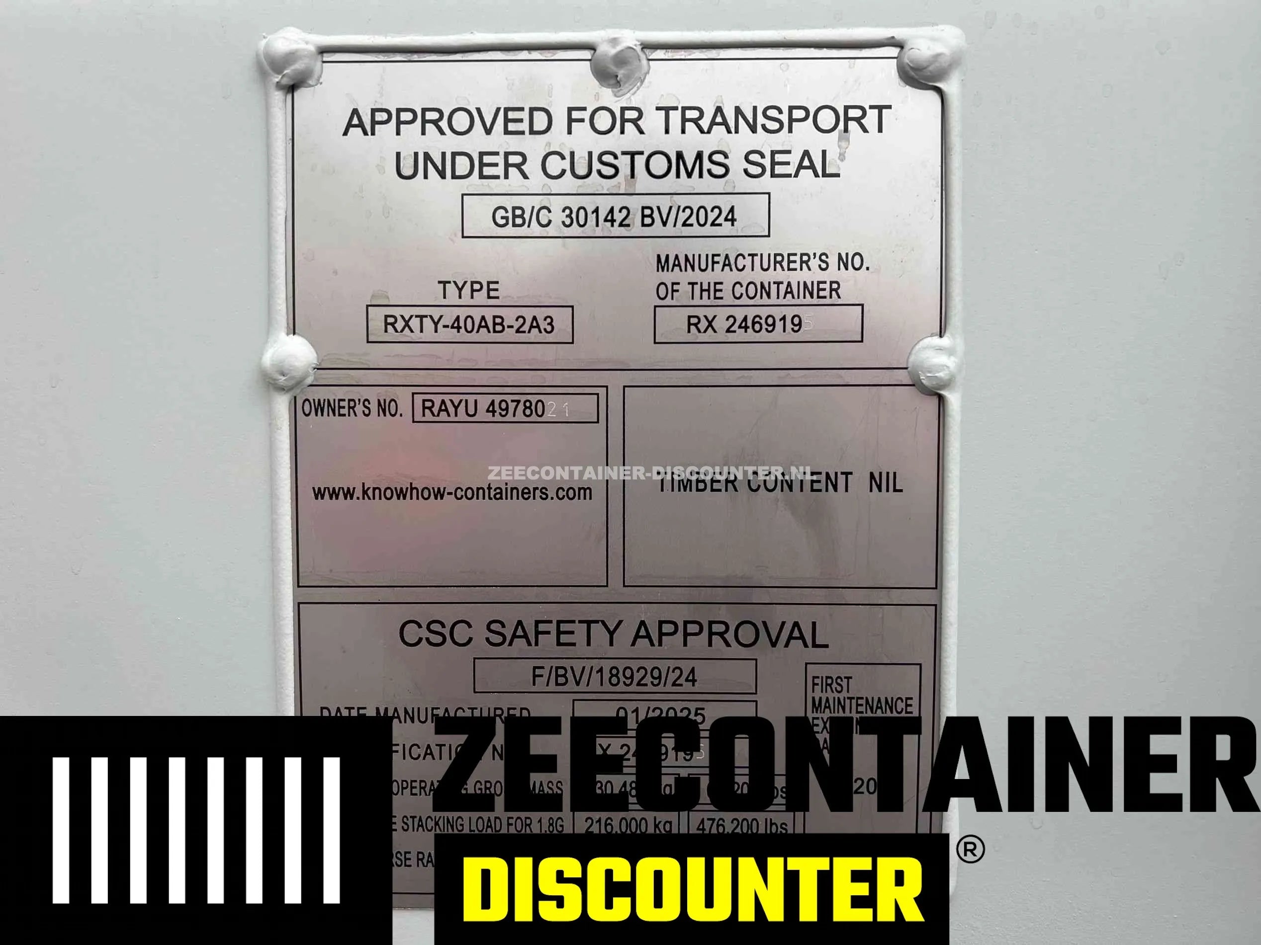 40ft High-Cube Stalen Vloer Zeecontainer – RAL 7035 Grijs – Nieuw (CSC) - Zeecontainer Discounter