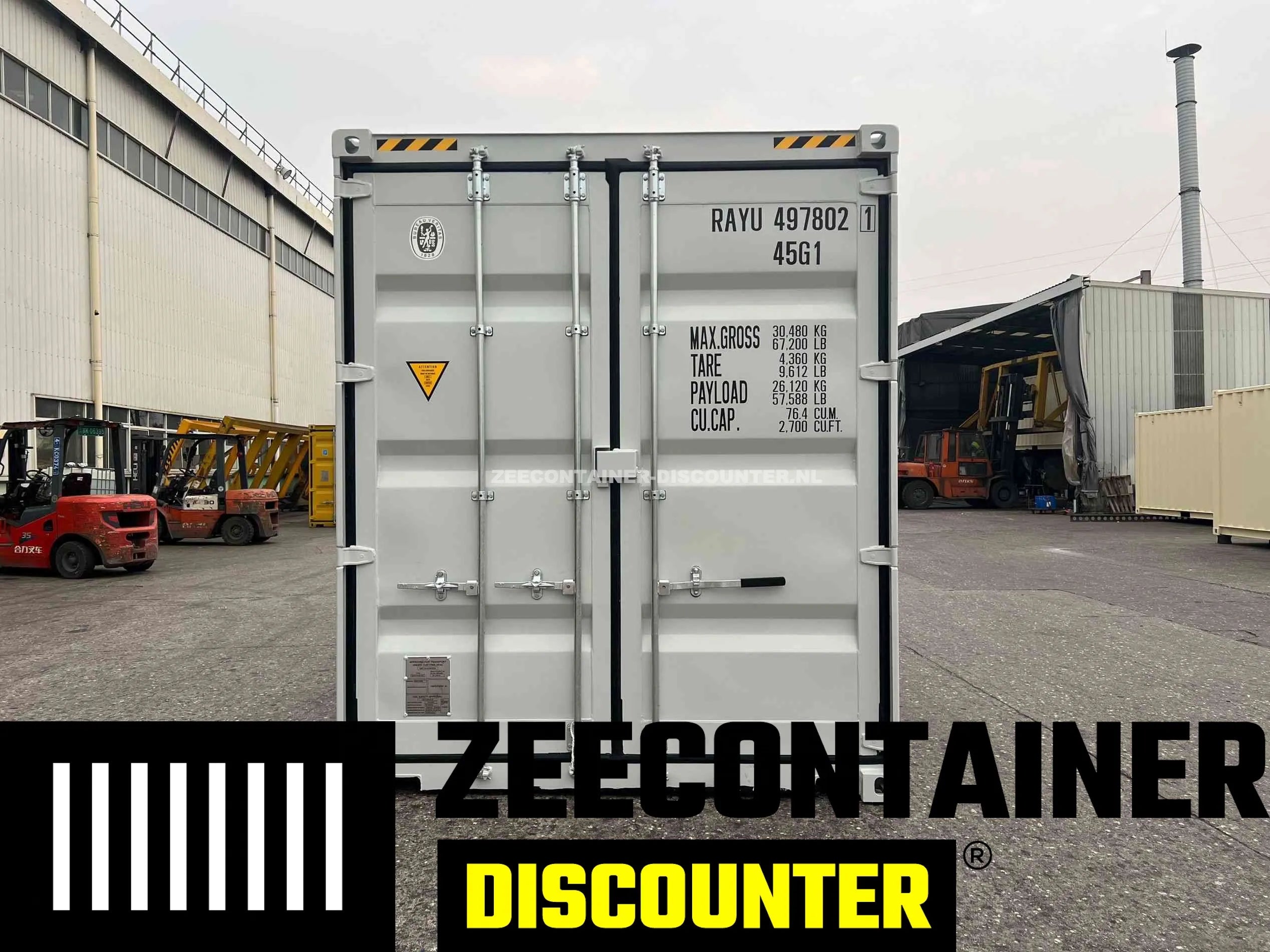 40ft High-Cube Stalen Vloer Zeecontainer – RAL 7035 Grijs – Nieuw (CSC) - Zeecontainer Discounter