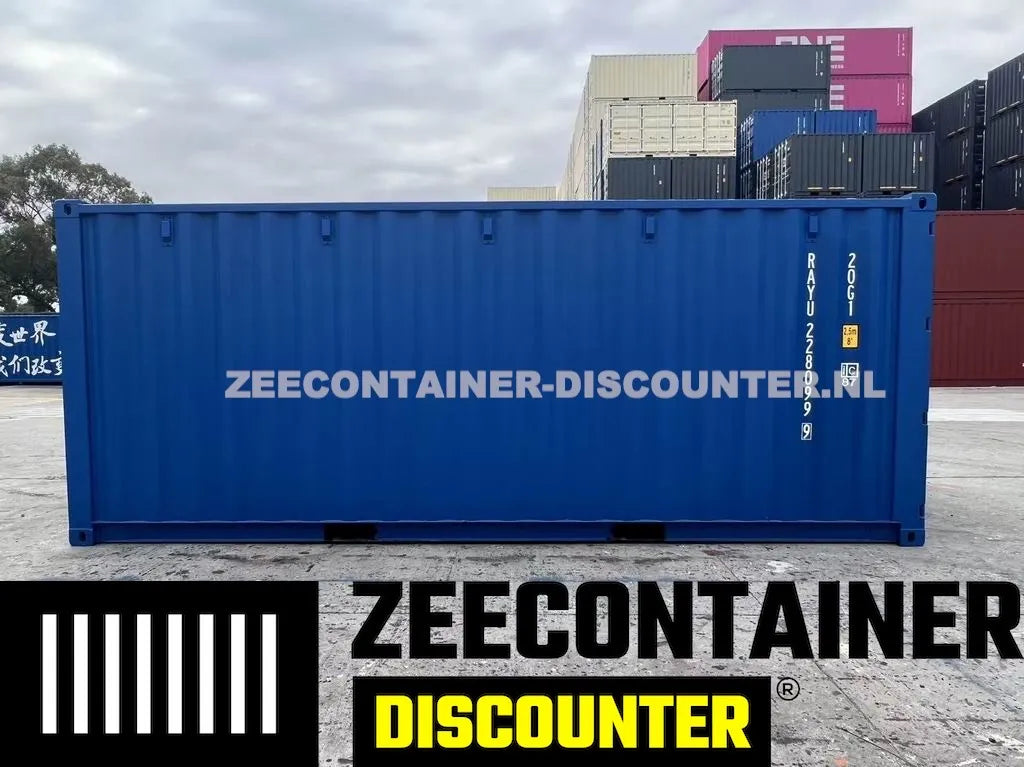 20ft Low-Cube Zeecontainer – RAL 5010 Blauw – Nieuw (CSC) Zeecontainer Discounter