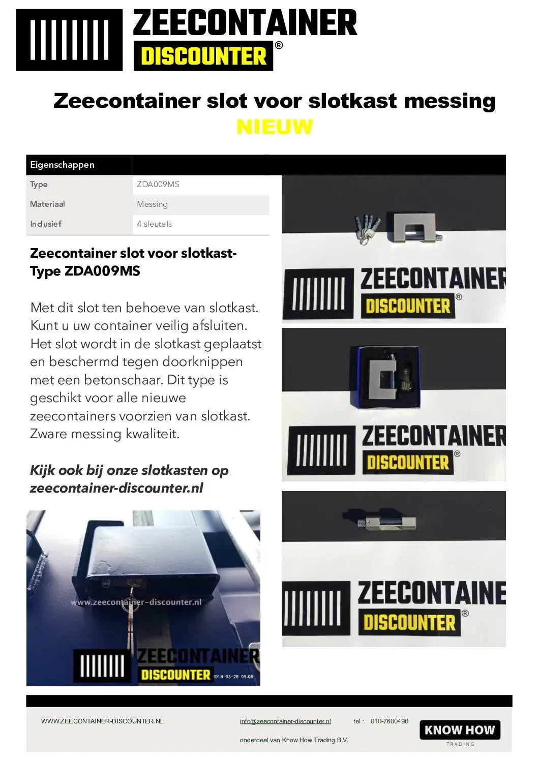 Containerslot voor slotkast – zwaar messing containerslot Zeecontainer Discounter