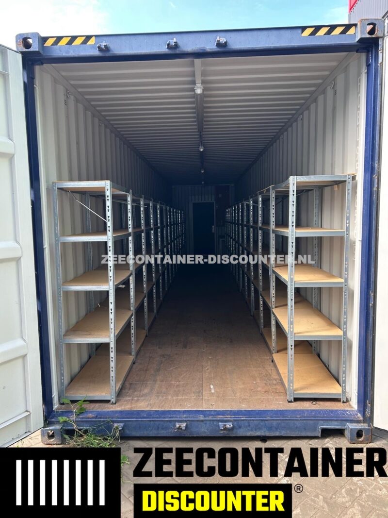 gebruikte 40ft high-cube magazijncontainer RAL5013 met lepelgaten