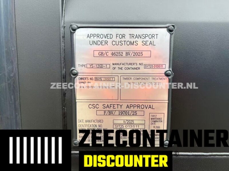 10ft zeecontainer nieuw 3 kanten deuren zwart RAL9005 - Afbeelding 2