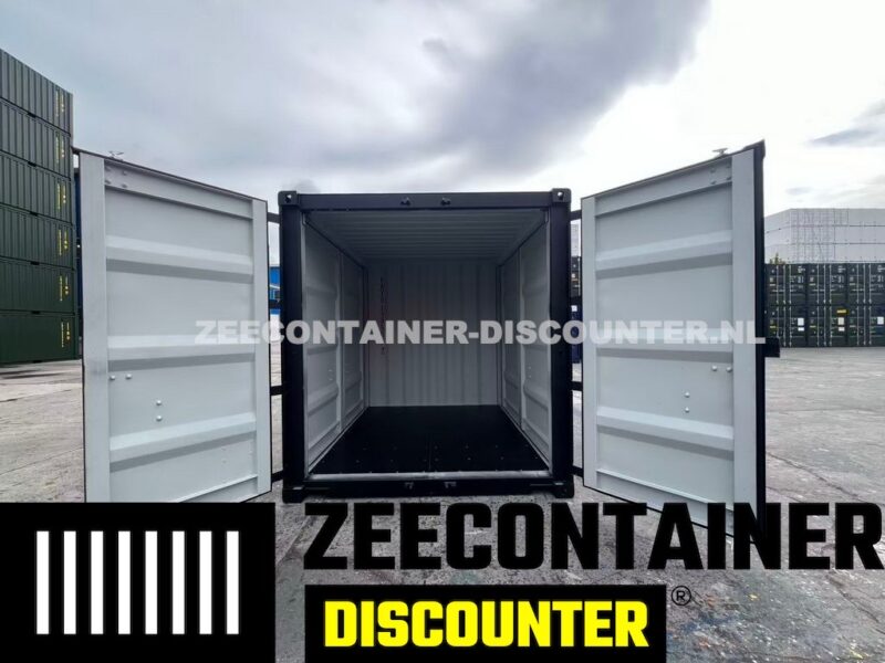 10ft zeecontainer nieuw 3 kanten deuren zwart RAL9005