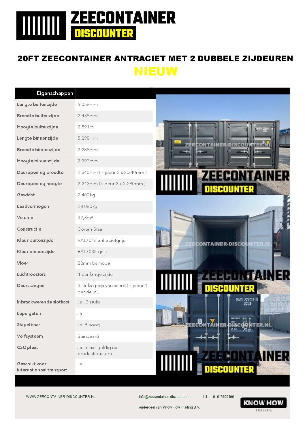 20ft zeecontainer met 2 dubbele zijdeuren antracietgrijs RAL7016 - Afbeelding 8