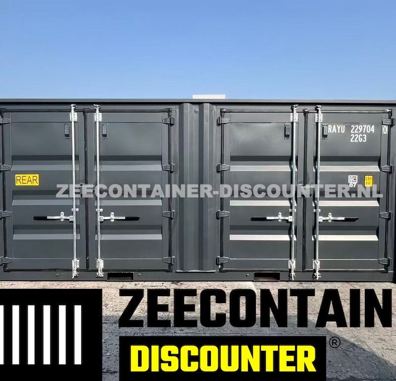 20ft zeecontainer met 2 dubbele zijdeuren antracietgrijs RAL7016