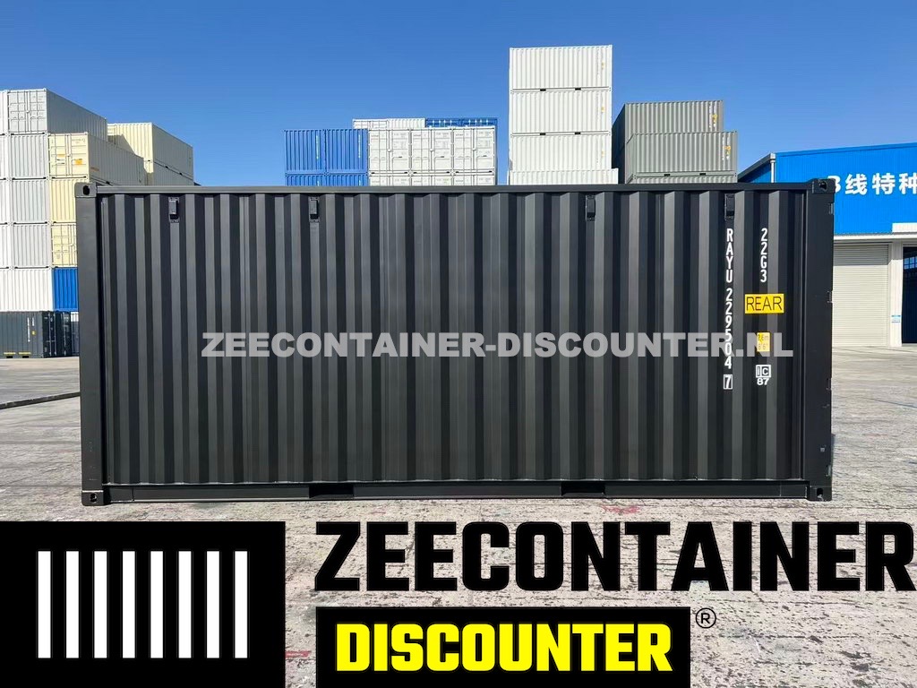 20ft zeecontainer met 2 dubbele zijdeuren zwart RAL9005 - Afbeelding 4
