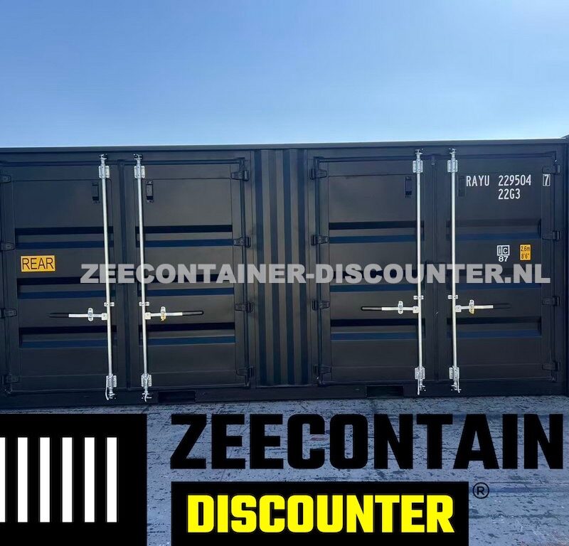 20ft zeecontainer met 2 dubbele zijdeuren zwart RAL9005